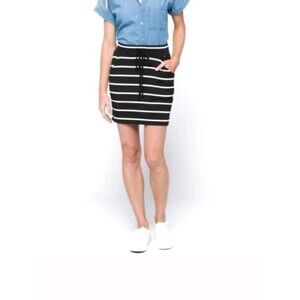 Market & Spruce Black and White Striped Mini Skirt with Drawstring